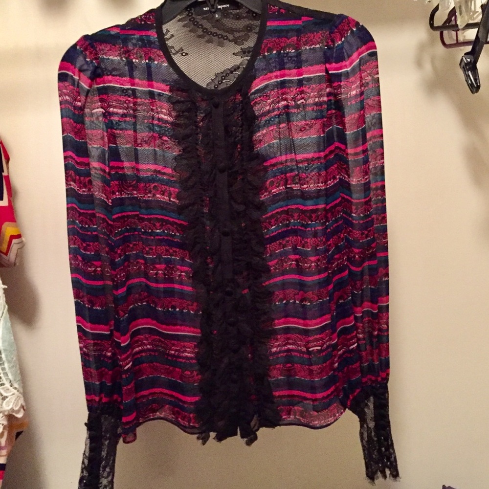 Nanette Lepore Print and Lace Blouse size 0